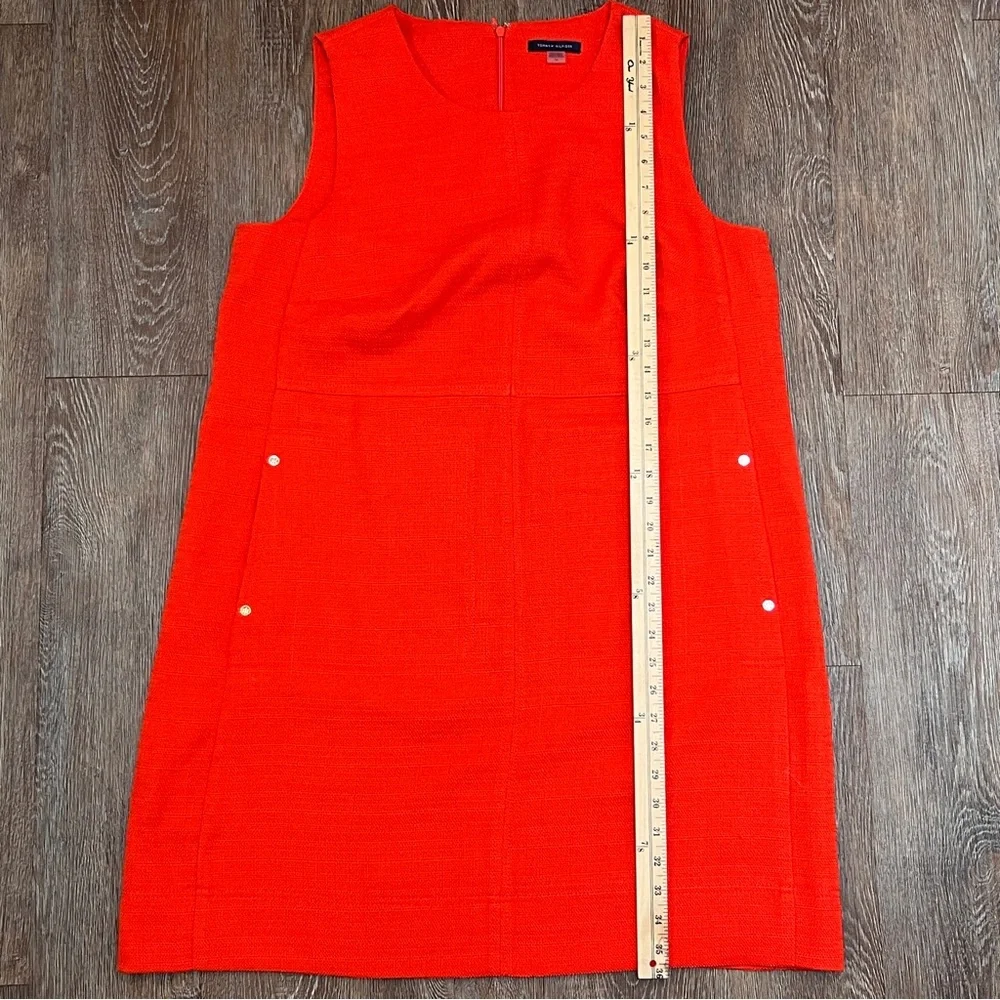 Tommy Hilfiger Orange Hopsack Shift Sleeveless Midi Dress Logo Buttons | Sz: 14 - Picture 5 of 10